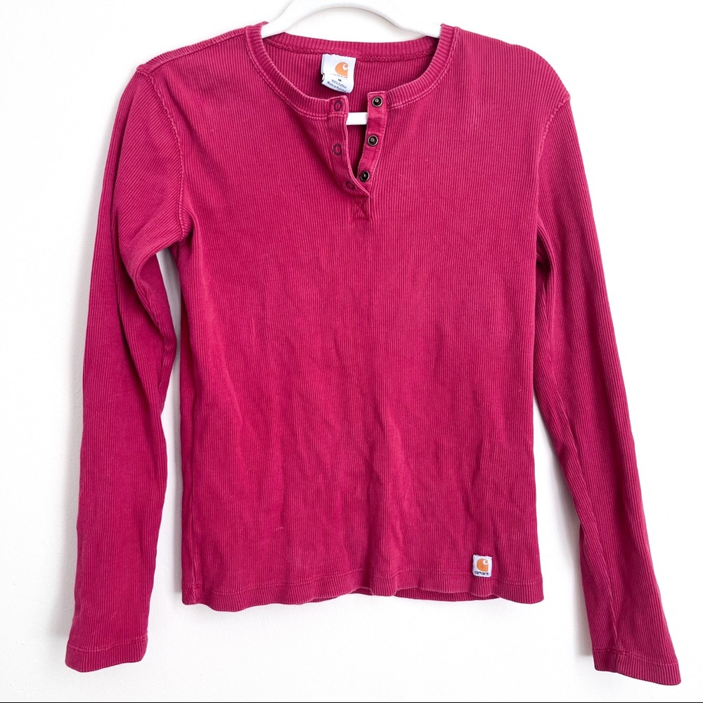 Carhartt Womens Triple Button Ribbed Long Sleeve Top M